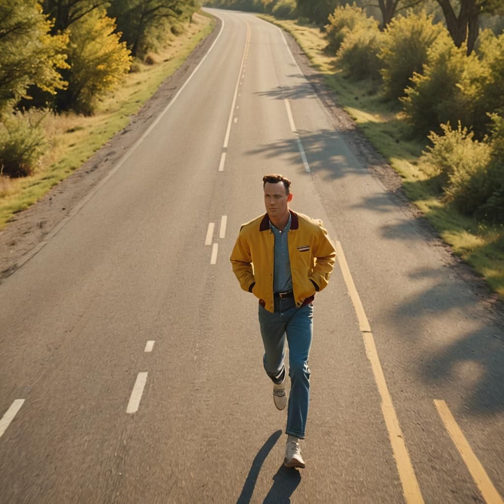Forrest Gump Running in Sun-Drenched Countryside