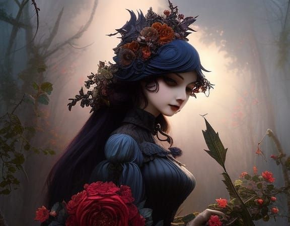 Elegant Little Gothic Witch in Fae Style Art