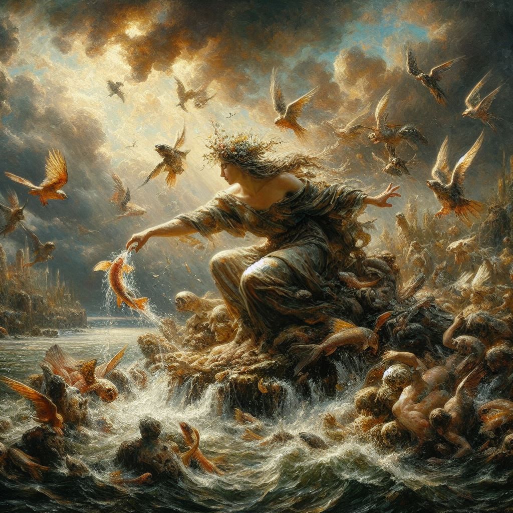 River witch mixing birds and fish