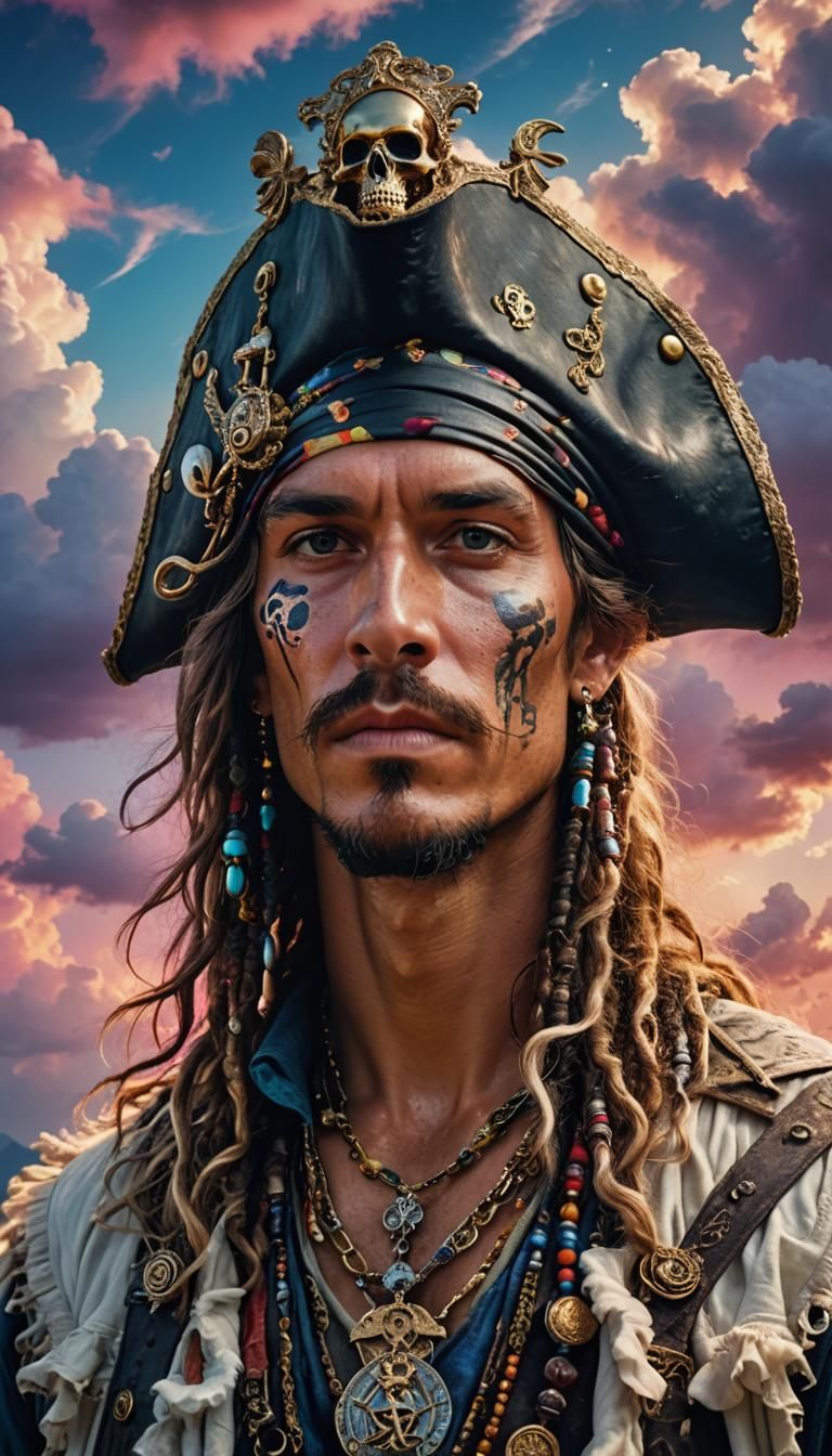 Surreal Fantasy Pirate in Vibrant Dreamlike Sky