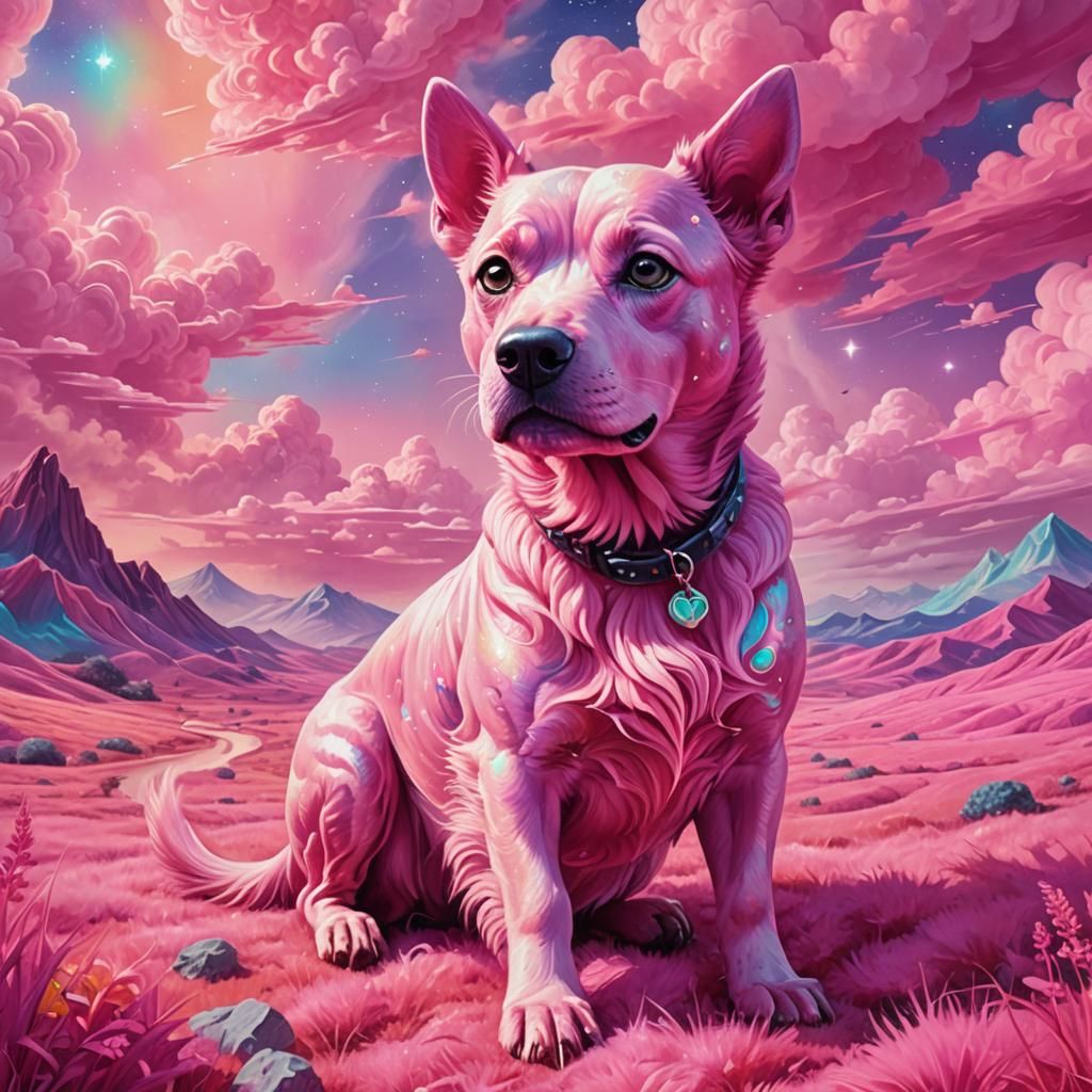 Surreal Pink Dog Illuminated by Ethereal Astral Energy