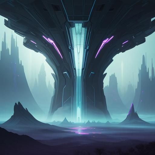 futuristic  almost organic buildings on a strange landscape