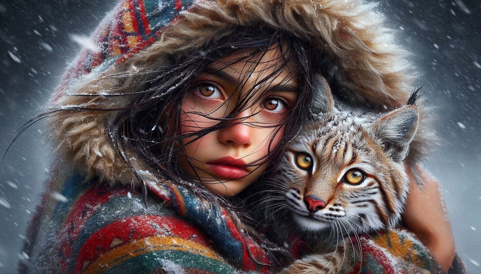 Sioux girl and bobcat