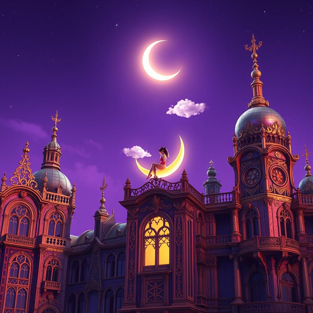 Ethereal Baroque Cityscape with Iridescent Facades and Radia...