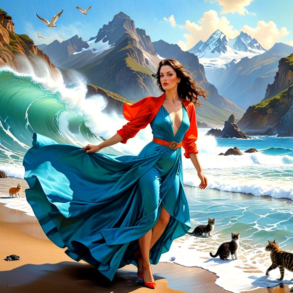 Surreal Portrait of a Glamorous Lady in a Vibrant Fantastica...