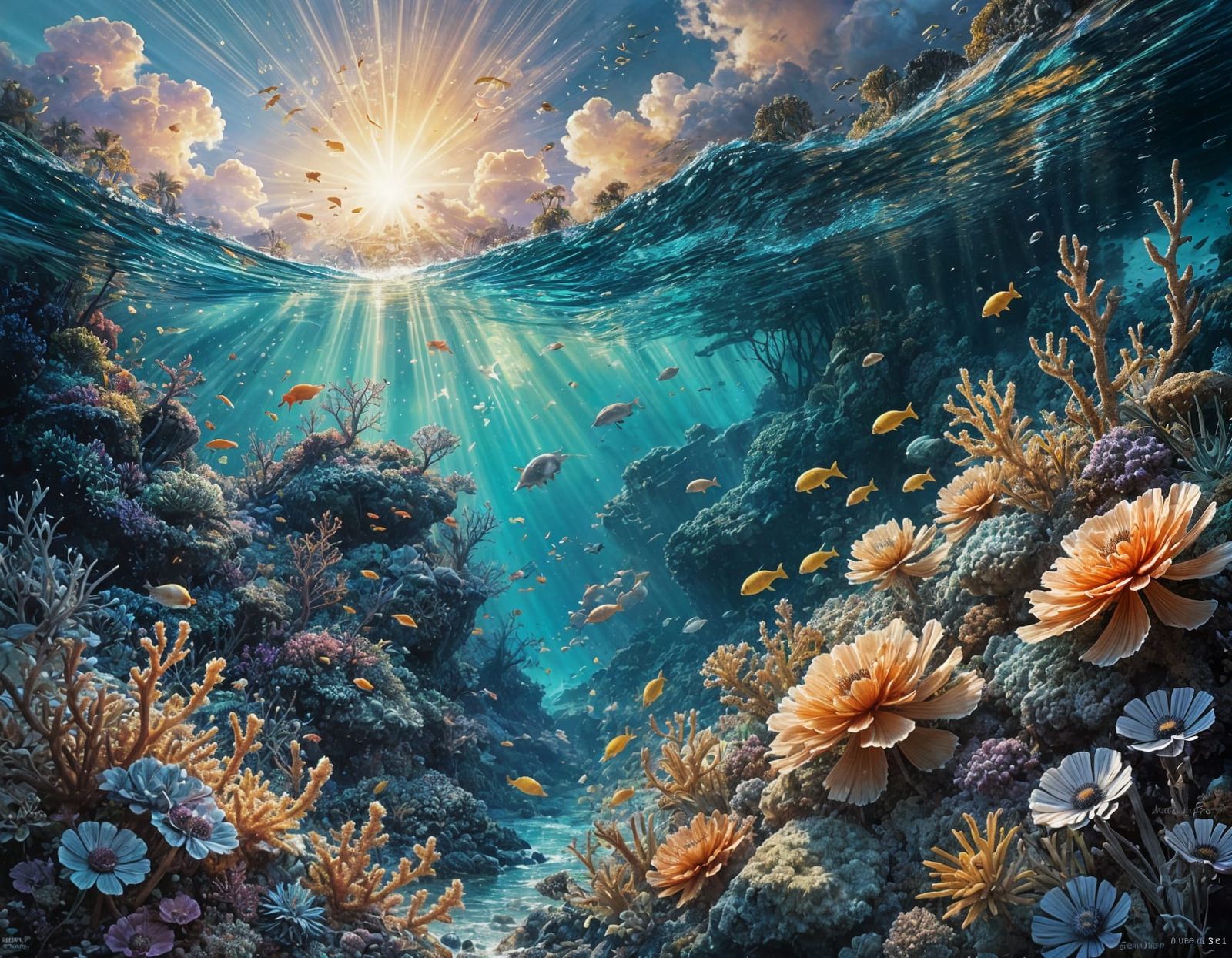 Glowing flowers anemones on a coral reef  by @Dreamer in Hell