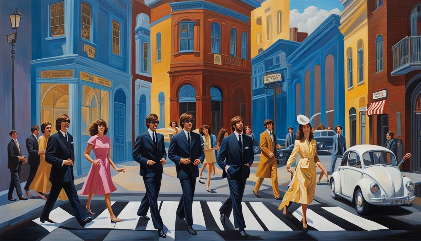 Vibrant City Street Crossing in Funk Art Style