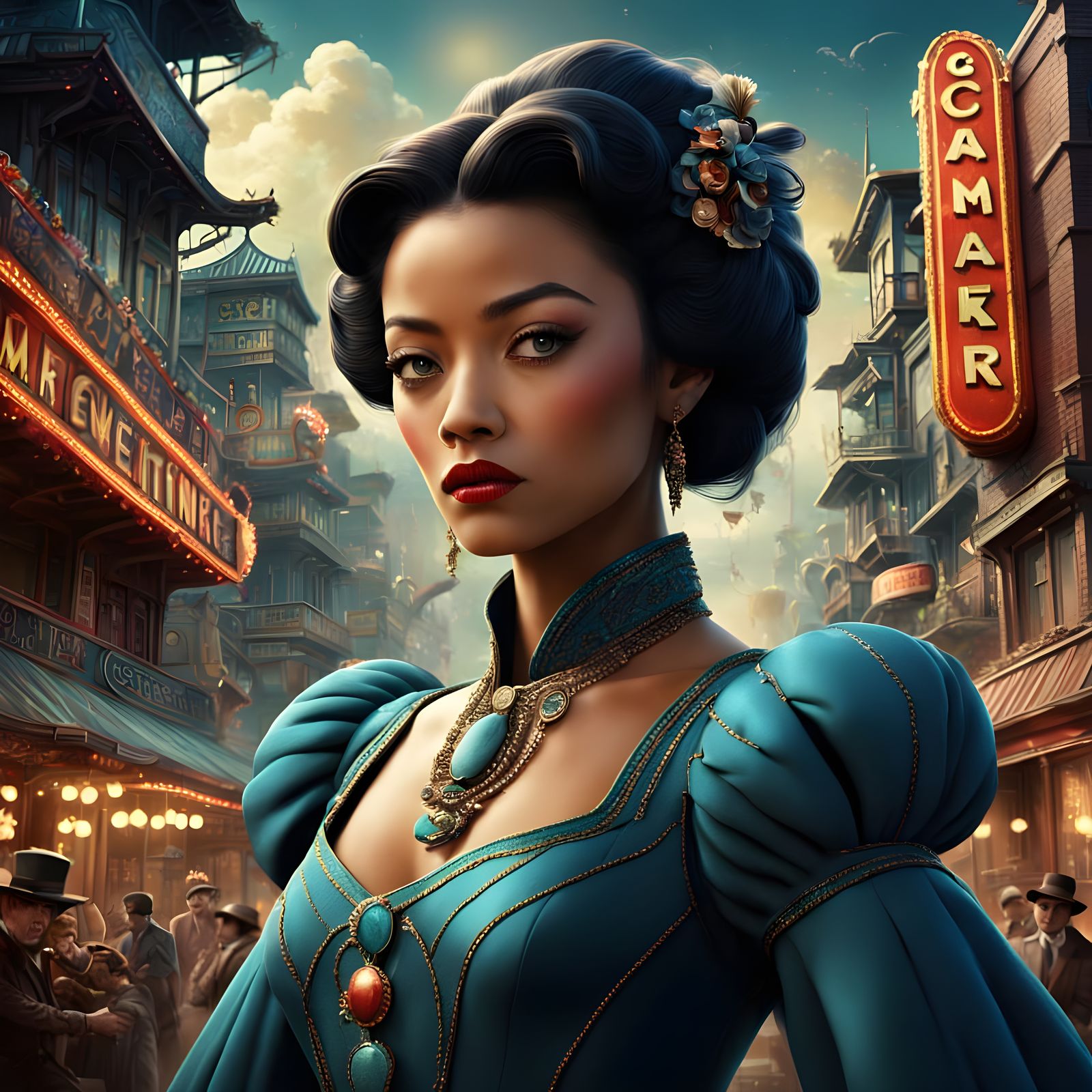 Glamorous Cinema Starlet in Whimsical Retro Blockbuster Styl...