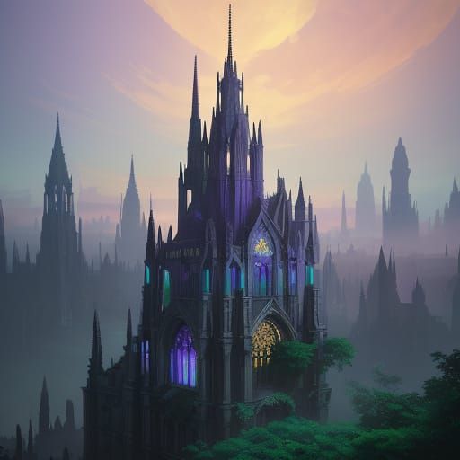 Mystical Ruined Cityscape with Iridescent Spires