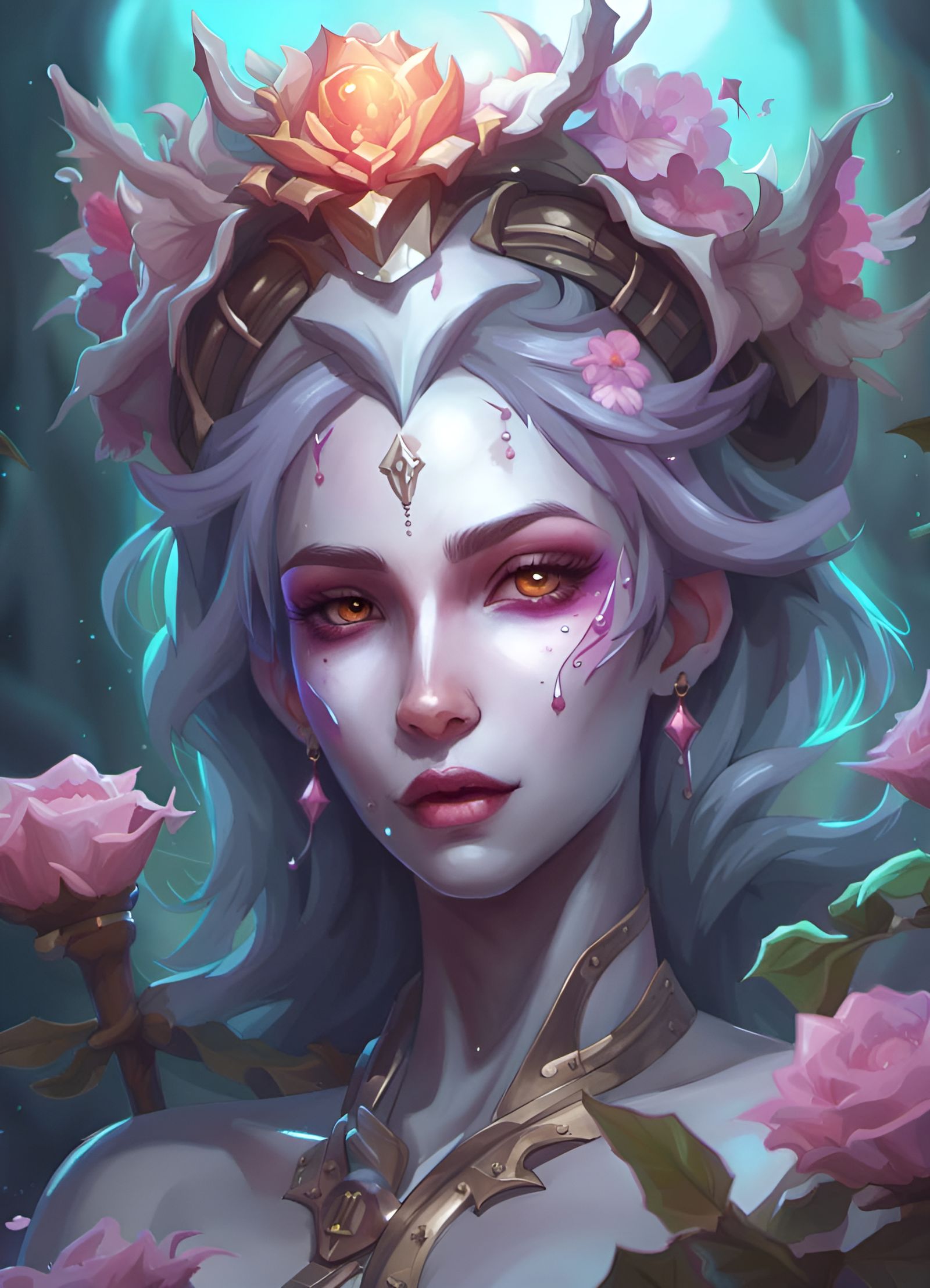 Cute Ghost Queen Adorns a Cataclysmic Blossom Crown