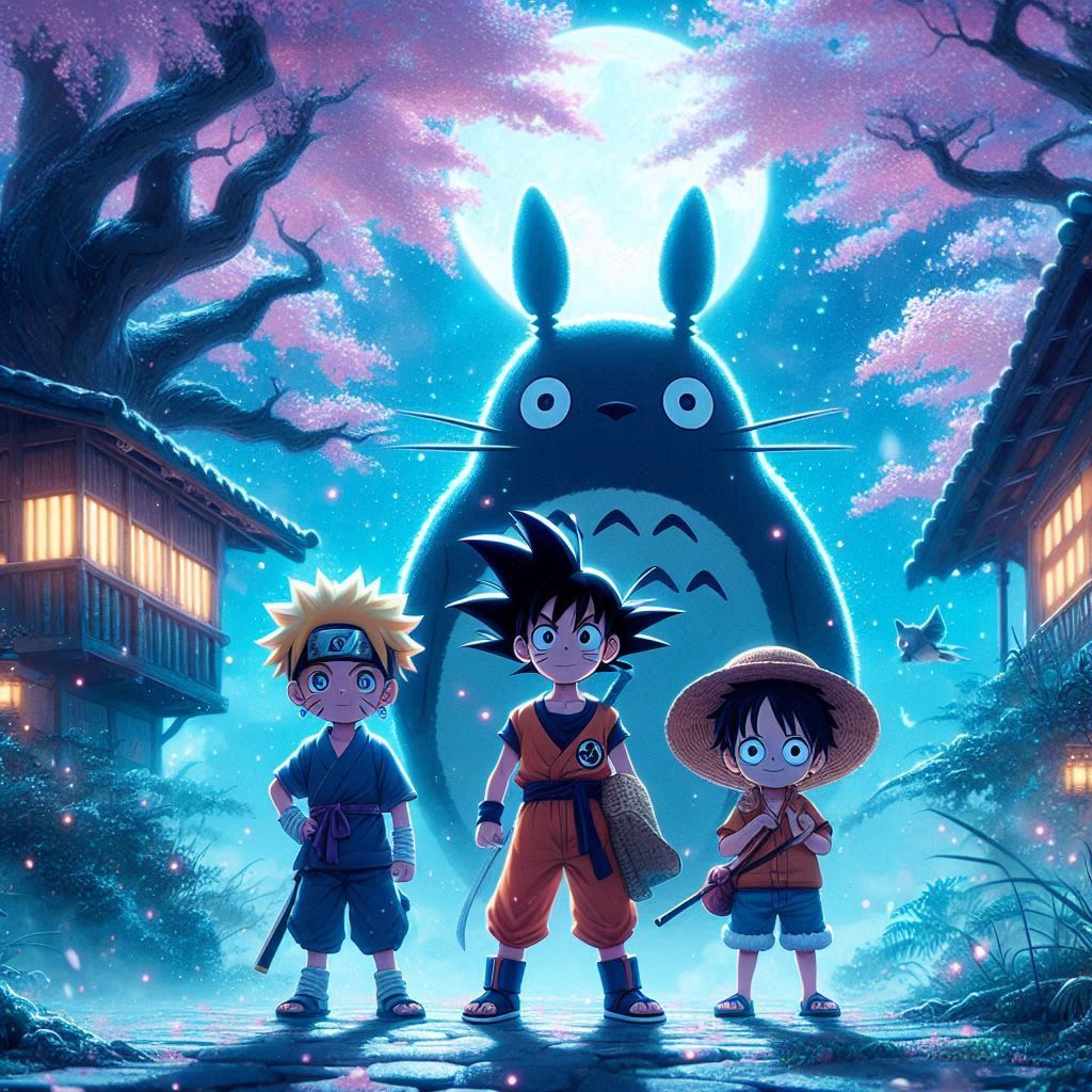 Sangoku, Naruto and Luffy selfie with Totoro