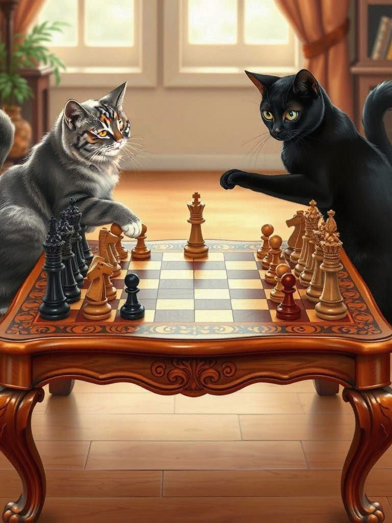 Cats playing a game of chess.