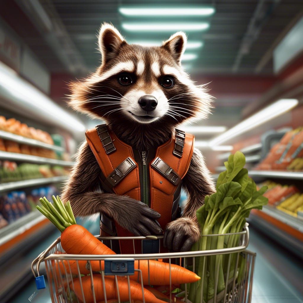 Rocket Shopping carrots in a supermarket  by @Amrubio