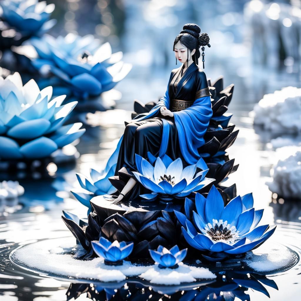 Elegant Chinese Woman Amidst Frozen Blossom