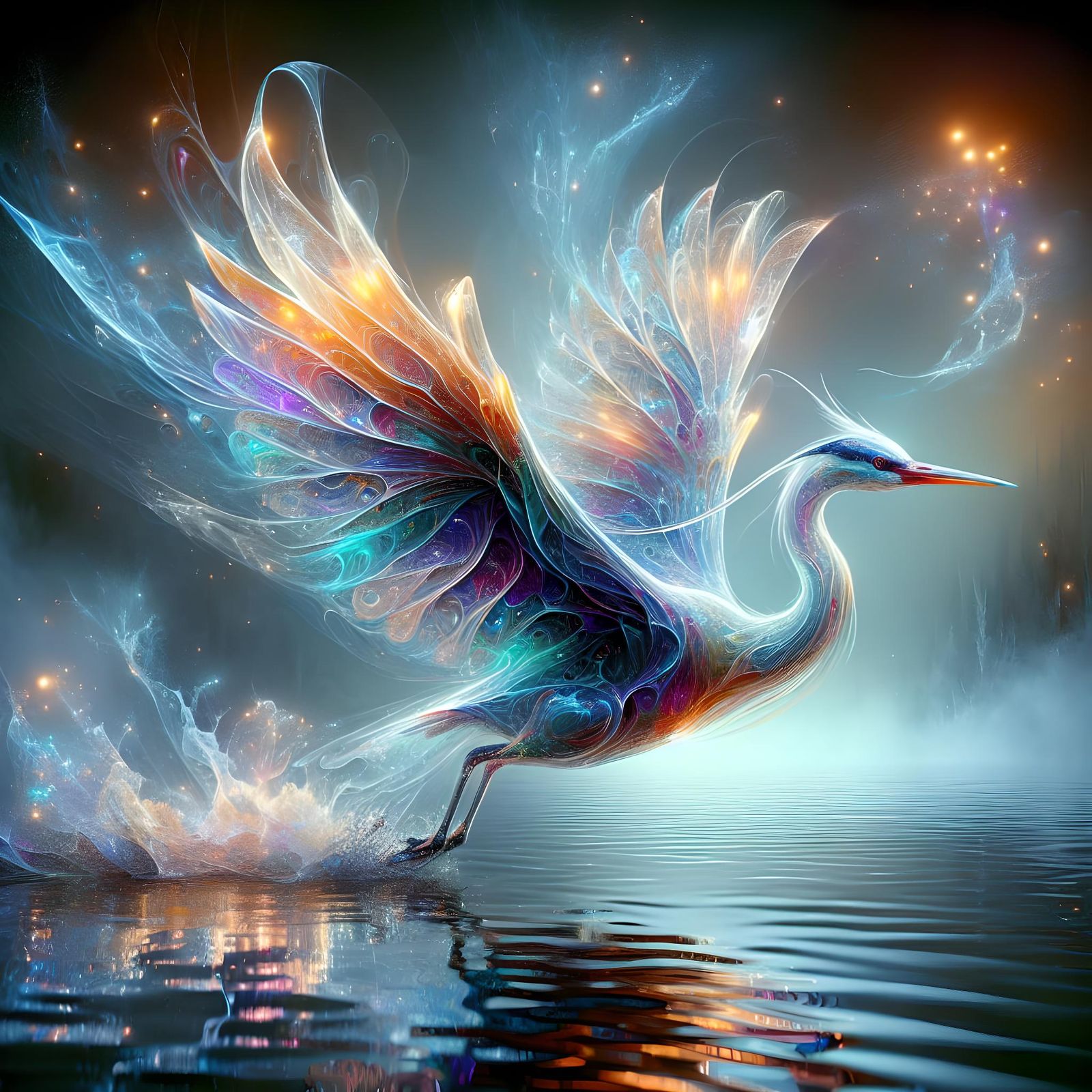 Gossamer Heron Taking Off  by @Klaorman