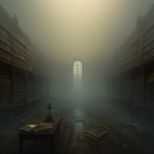 Ethereal Abandoned Library in Golden Light
