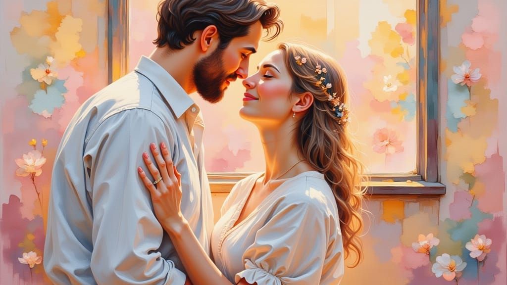 Joyful Moment Captured in Impressionistic Cubist Fusion