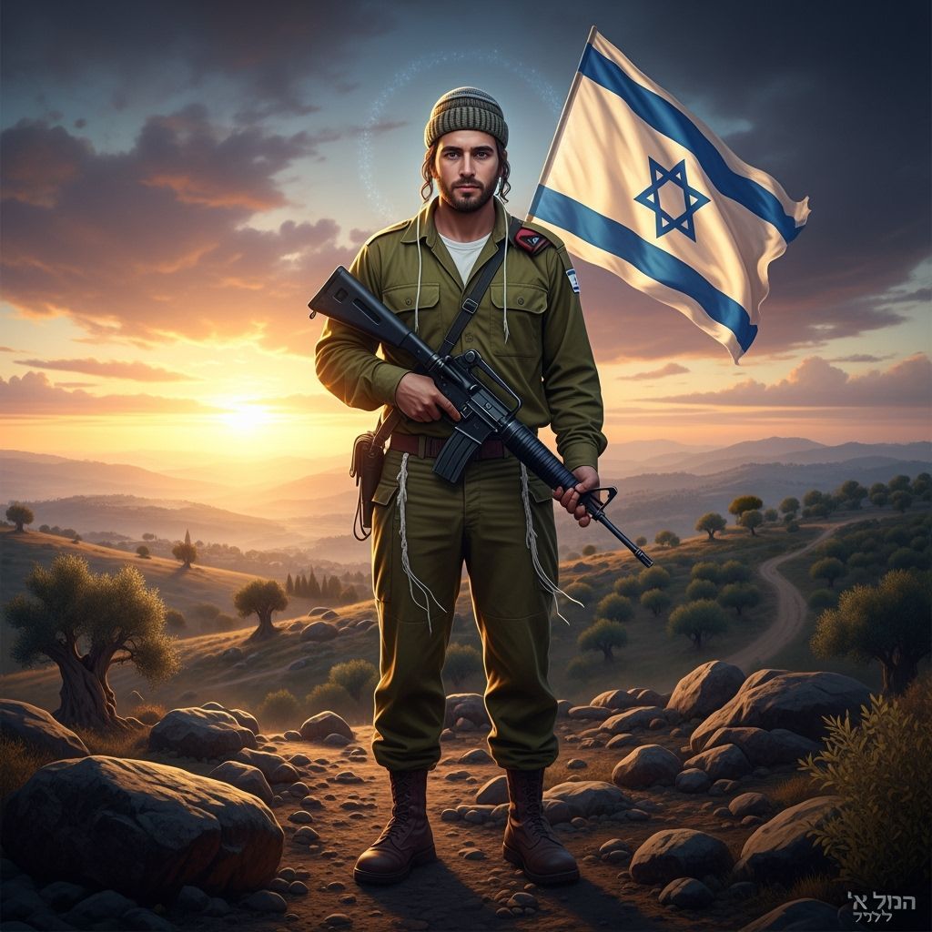 Proud Israeli Soldier at Sunset in Painterly Style