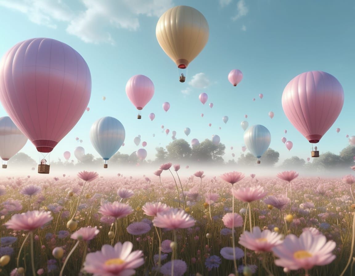 weitläufiges Feld voller surrealer und bunter Ballons   by @Mimi