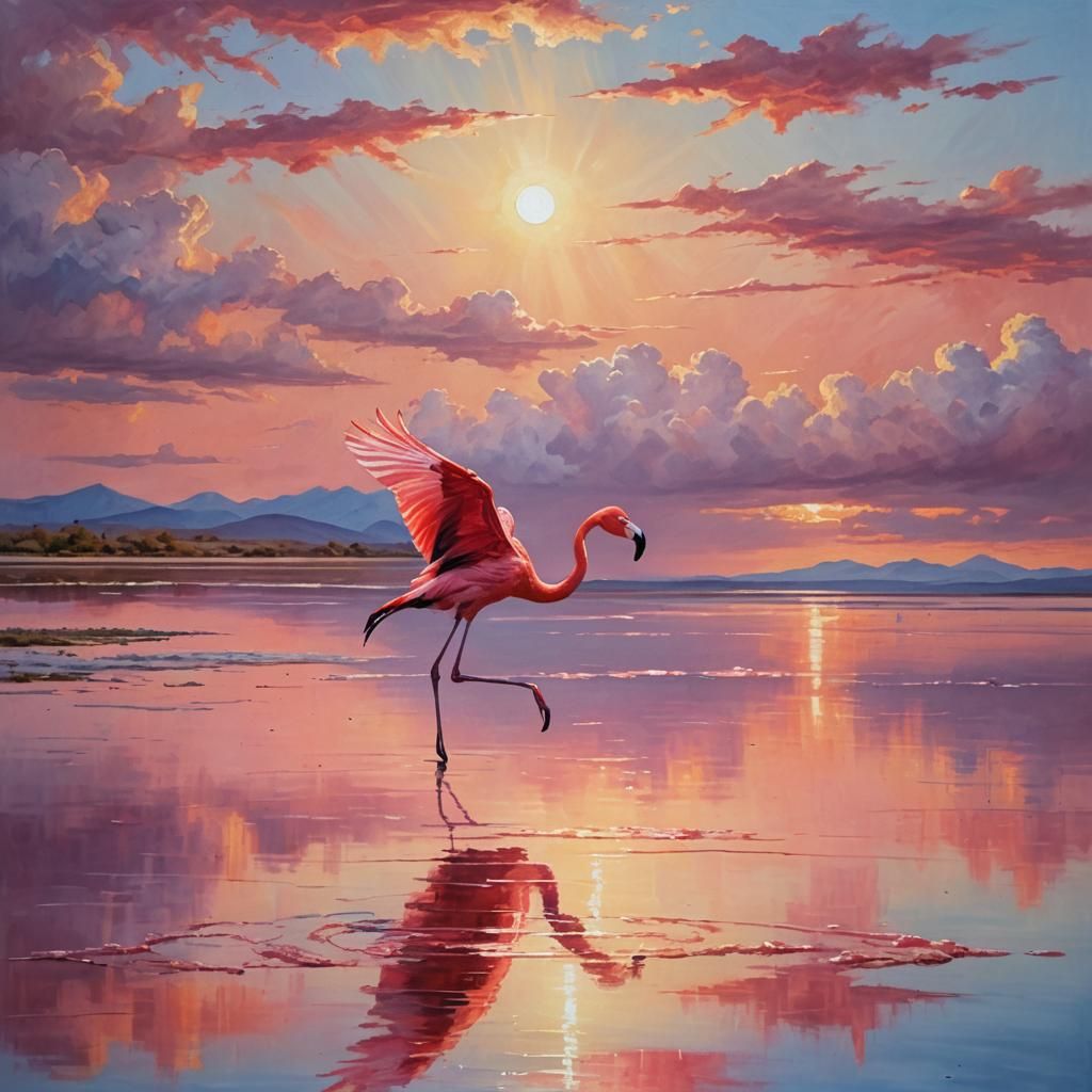 A lone Flamingo’s sunset search for food  by @TravellerUK