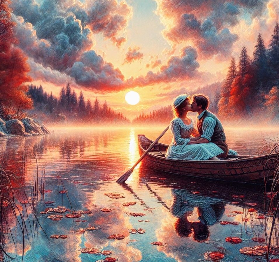 A romantic canoe ride