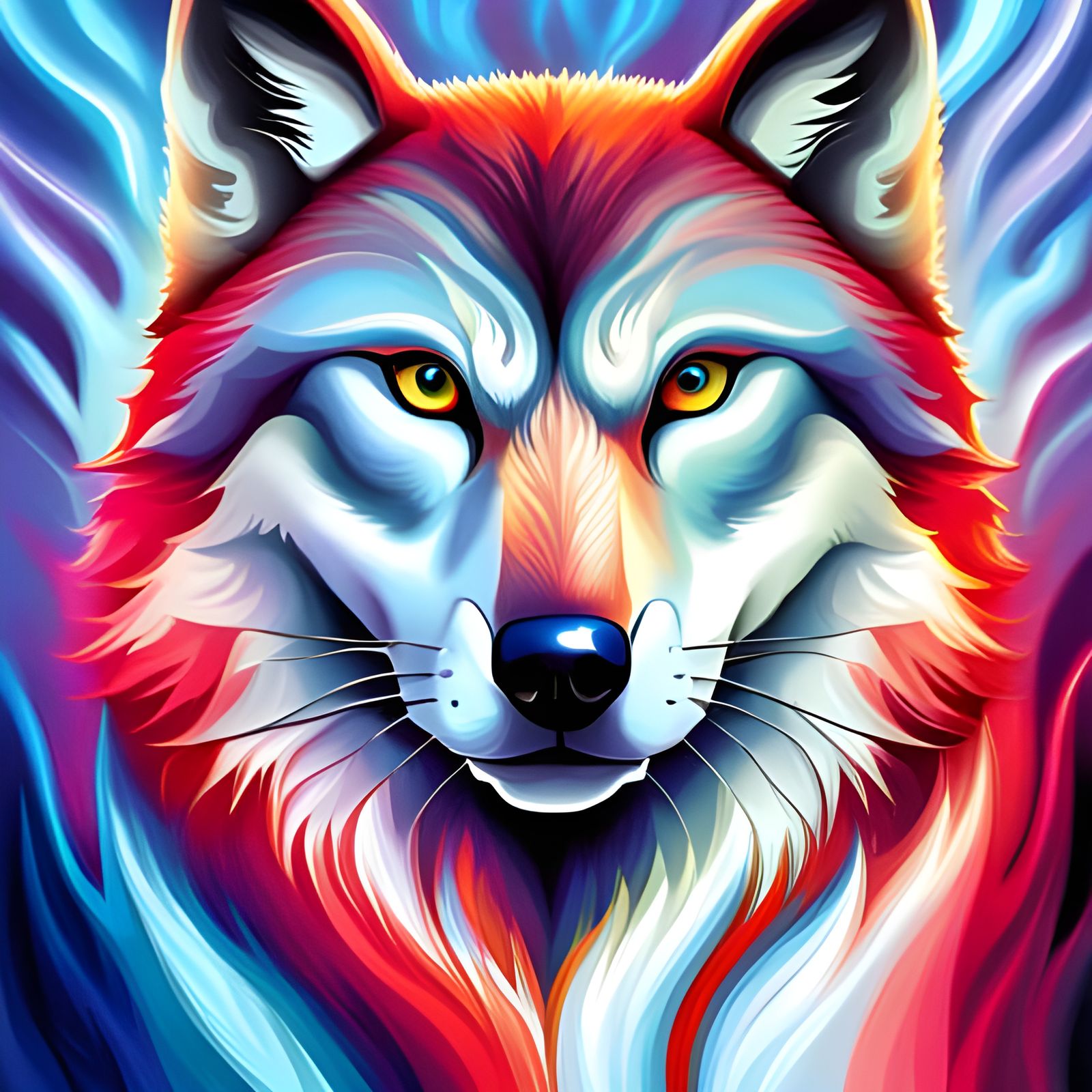 Fox in red and blue fire - AI Generated Artwork - NightCafe Creator