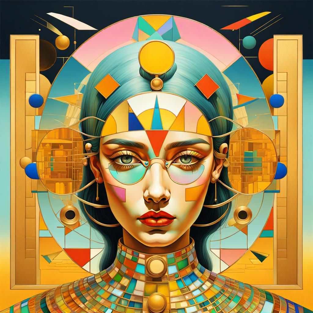 Elegant Enigma in Vibrant Glass and Gold