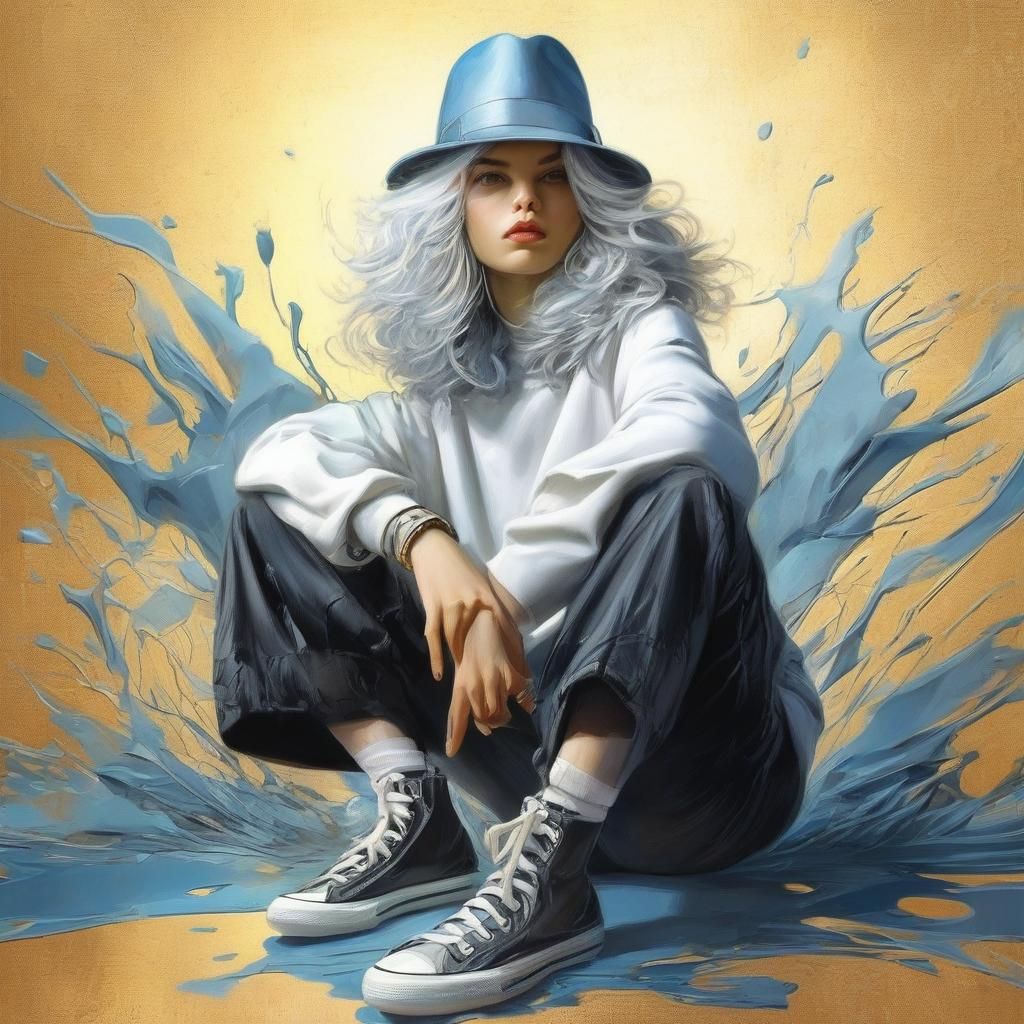 Jeune femme, cheveux blanc-gris, coupe bob structurée, vissée, style moderne et élégant