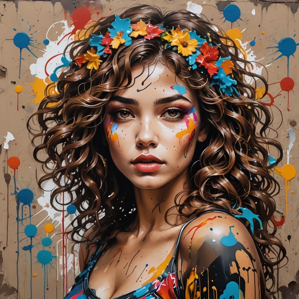 Gorgeous Goddess in Vibrant Graffiti Style