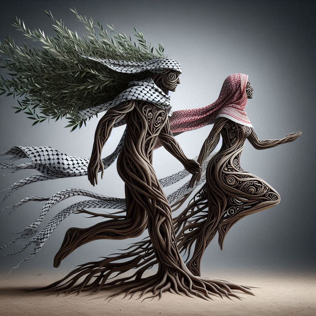 Olive tree and keffiyeh (DALL-E 3)