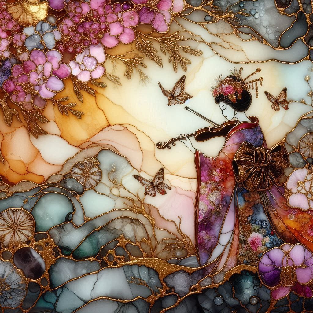 Geisha playing violin