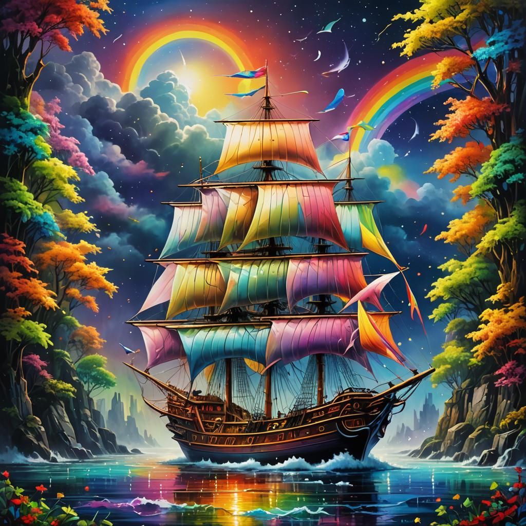 rainbow sailing ship, rainbow scene  by @Easter Bunny