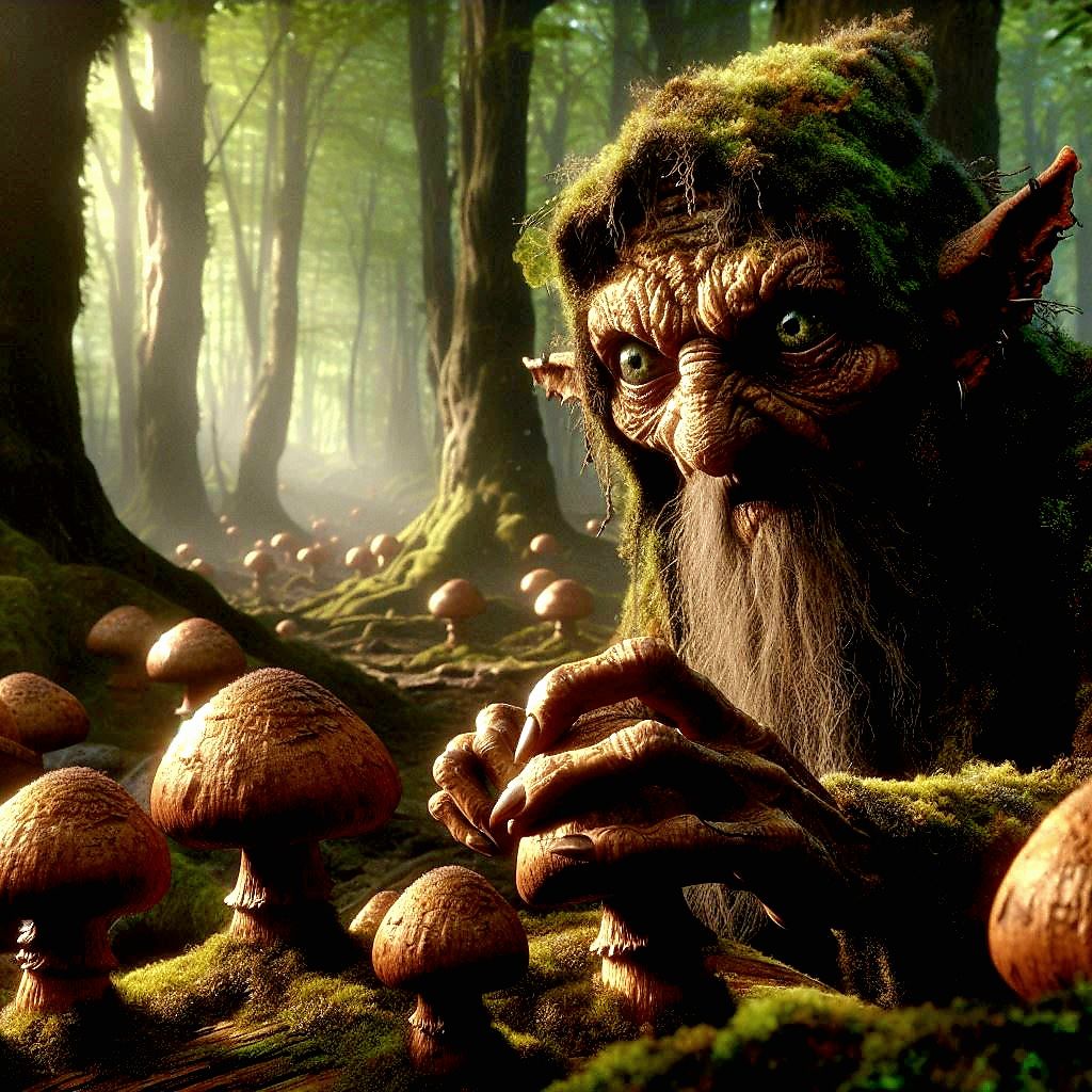 Mushroom harvest. Moss people