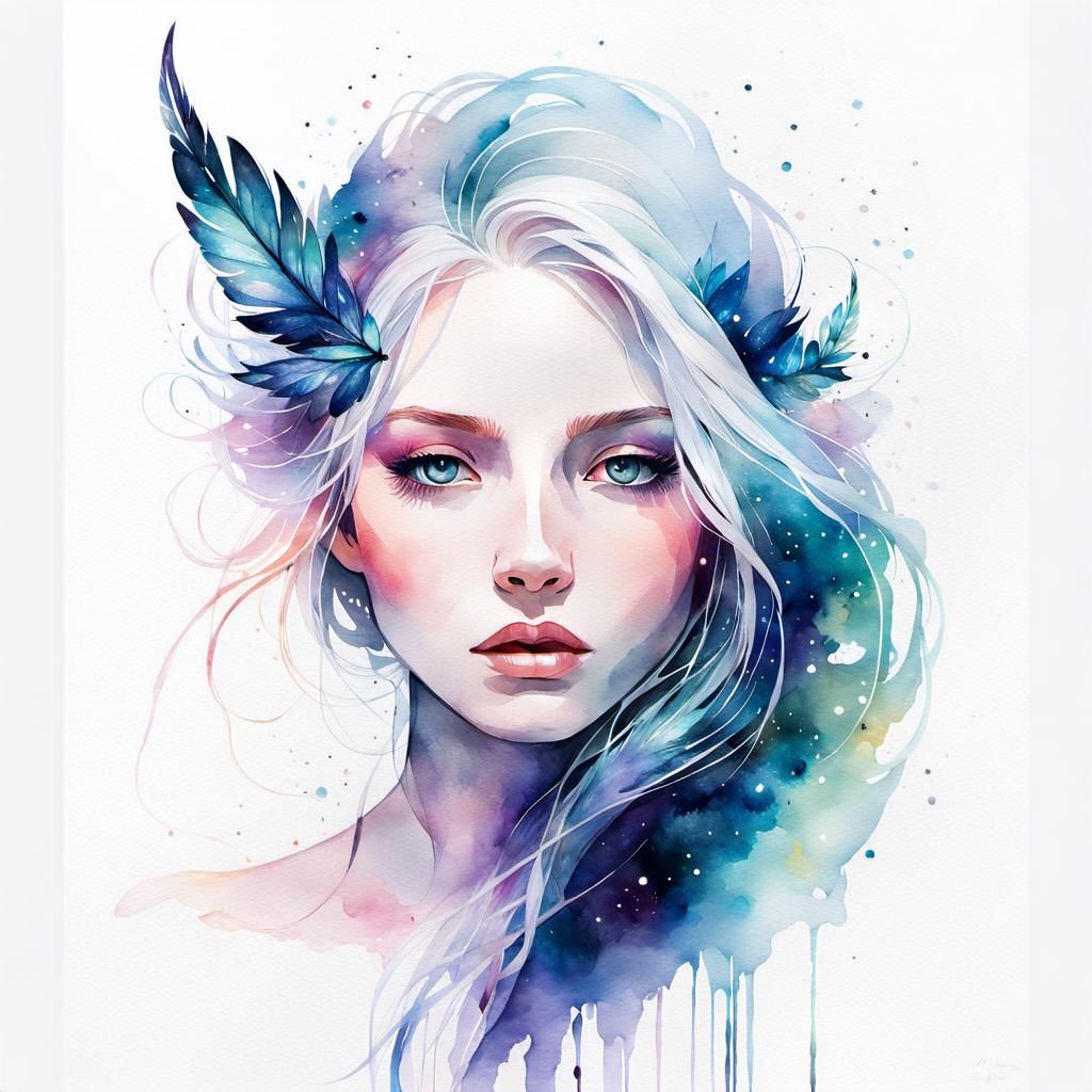 Ethereal Glow of the Luminescent Quillwisp in Watercolor Dig...