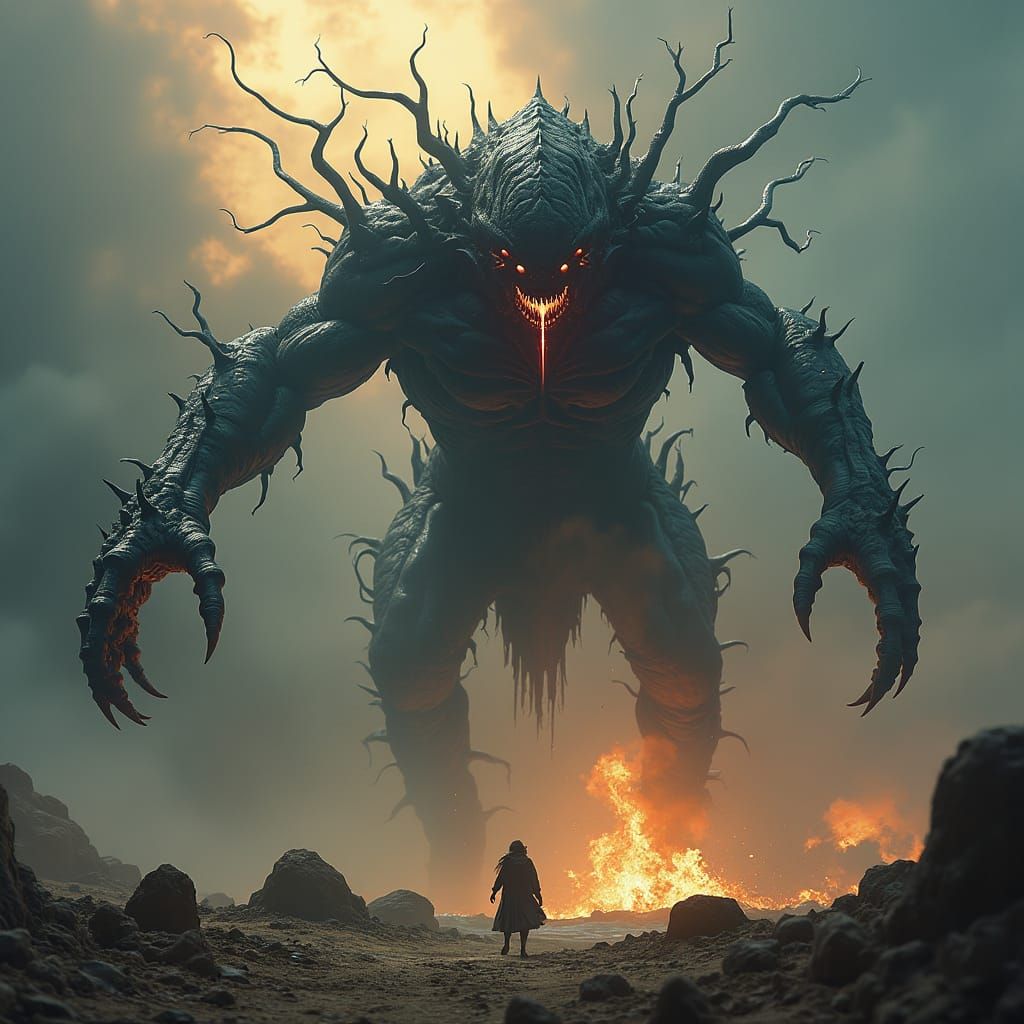 Eldritch Entity Distorts Reality in Desolate Landscape