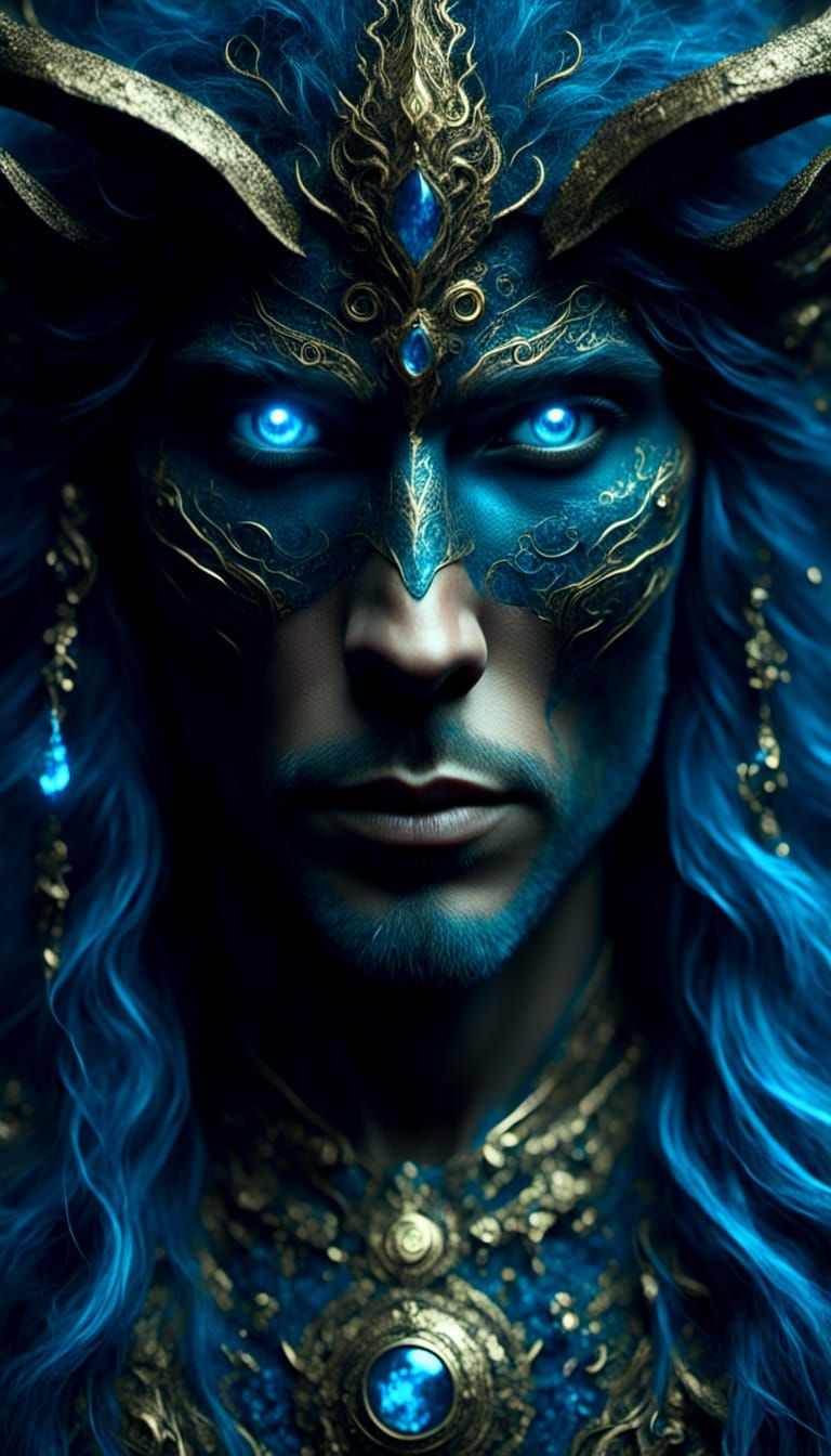 Warrior Unleashed: Blue and Gold Reptilian Gaze