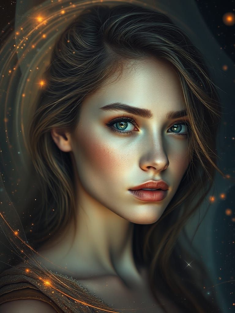 Ethereal Woman Basks in Celestial Glory