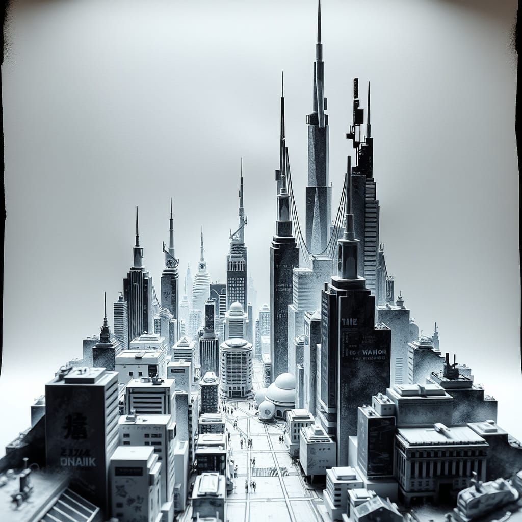 Cyberpunk Cityscape in 3D Origami Filigree