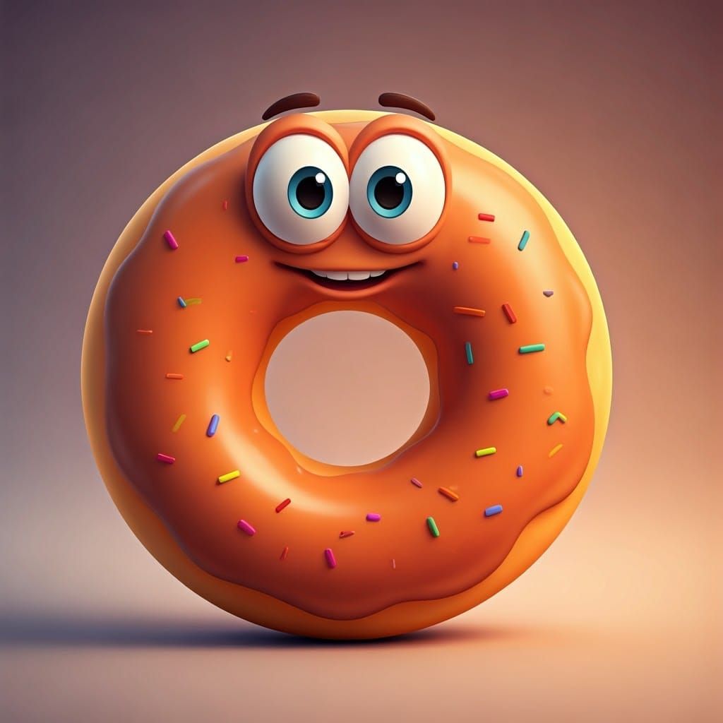 Whimsical 3D Donut with Expressive Eyes and Cheeky Smile