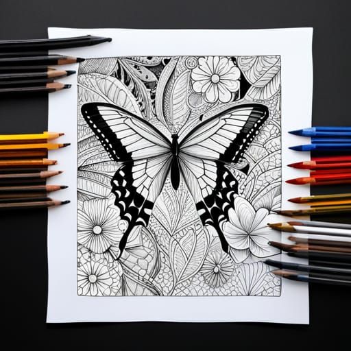 Butterfly among flowers coloring page  by @Gate
