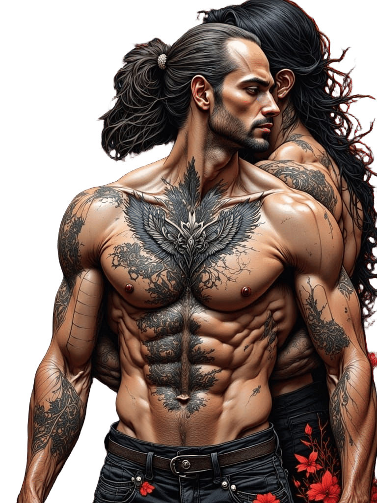 Man With Tribal Tattoo, Detailed Splash Art Portrait