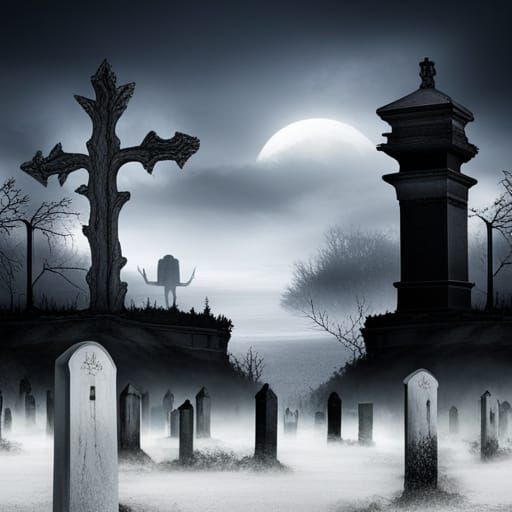 GHOSTS IN HAUNTED CEMETERY