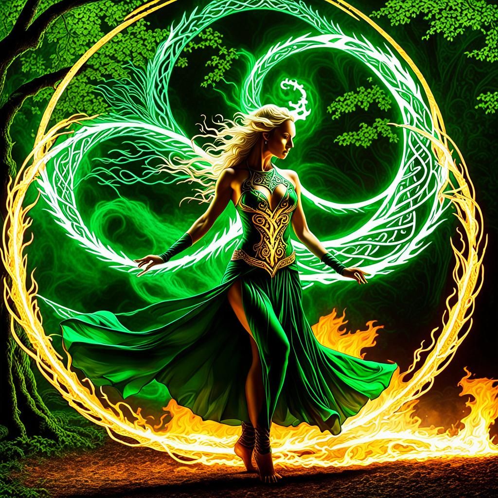 Green Dragon, tree of life, Celtic, waves, lightning   by @Jergribble