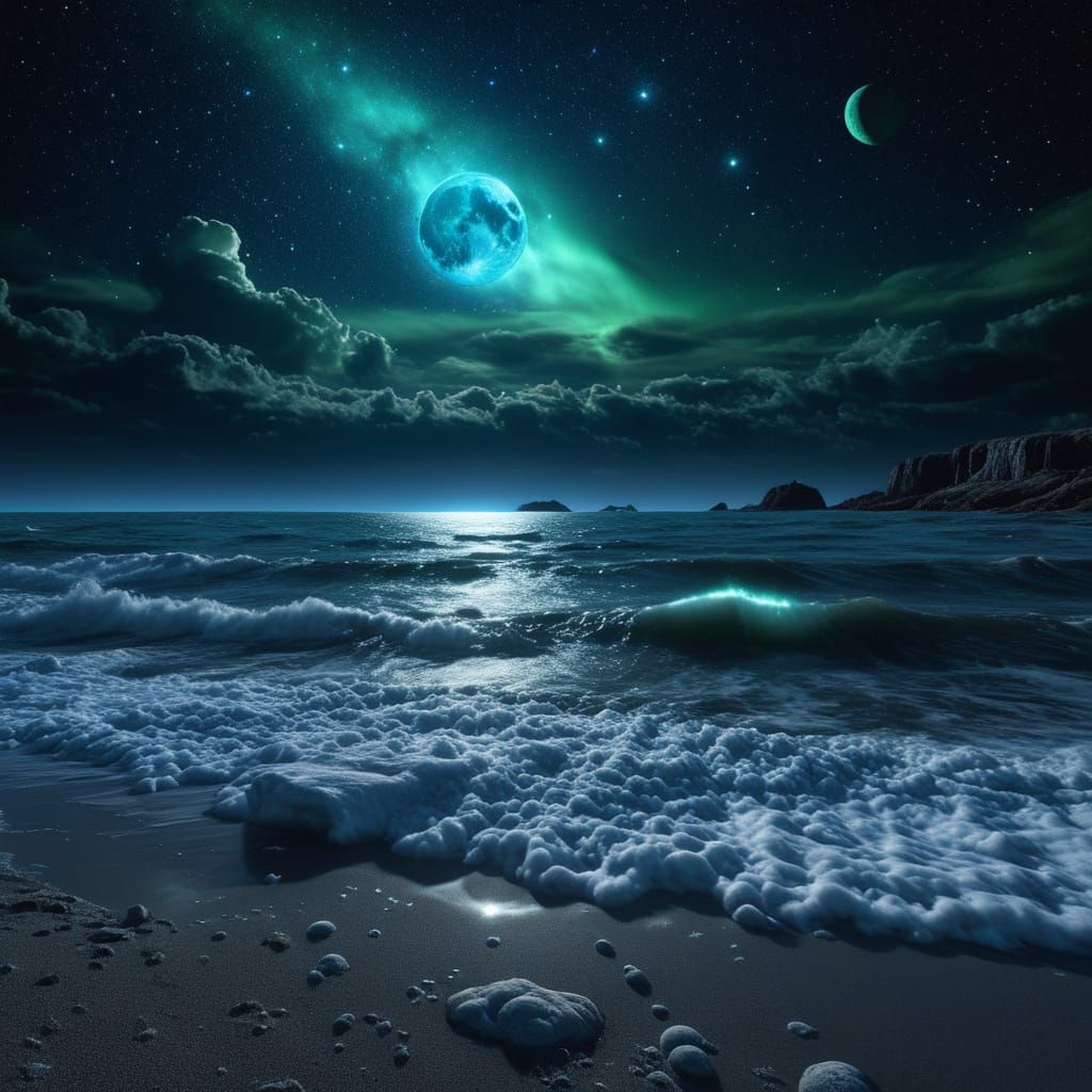 glowing bioluminescent waves  by @ELY M
