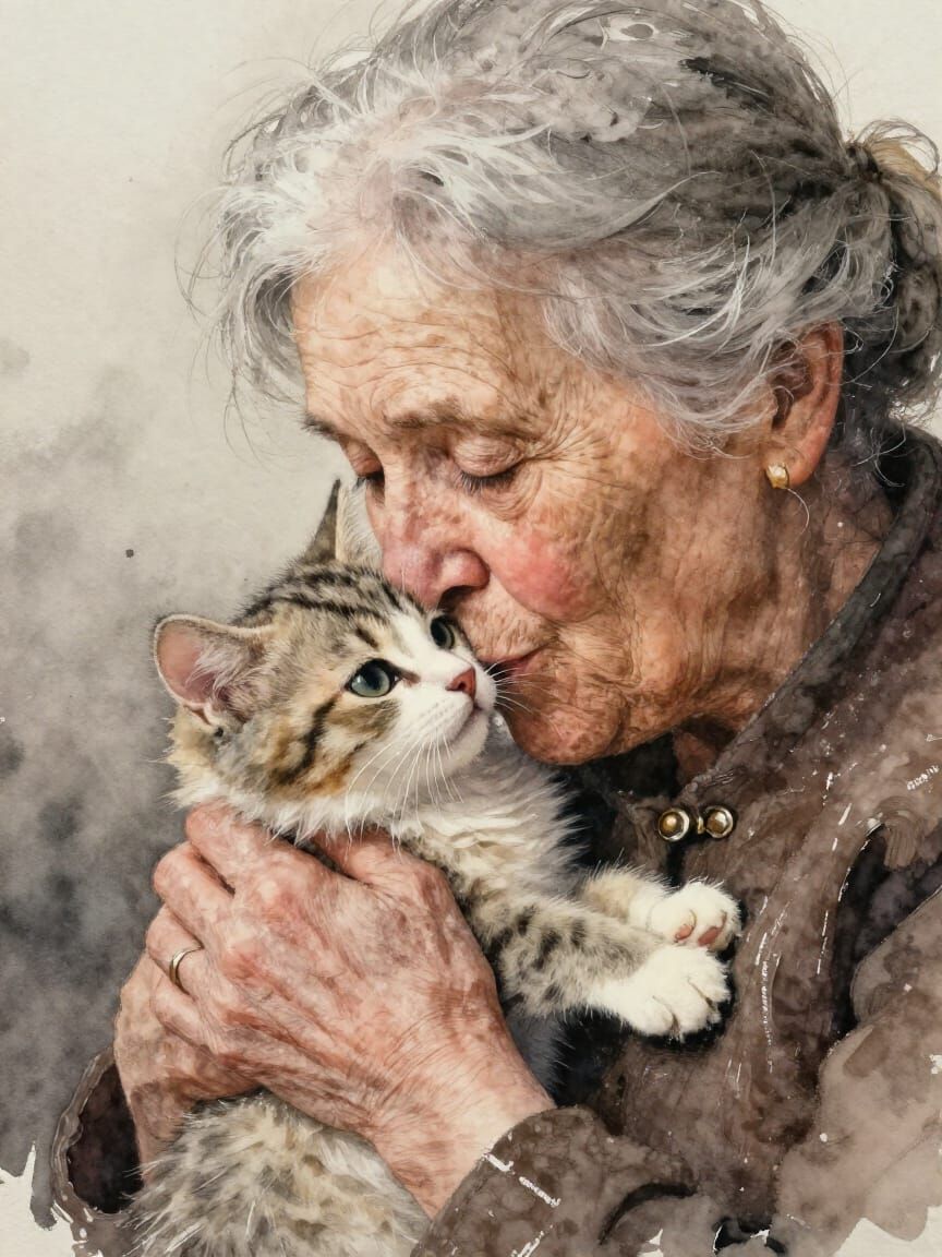 Old woman and cat  by @Superbear