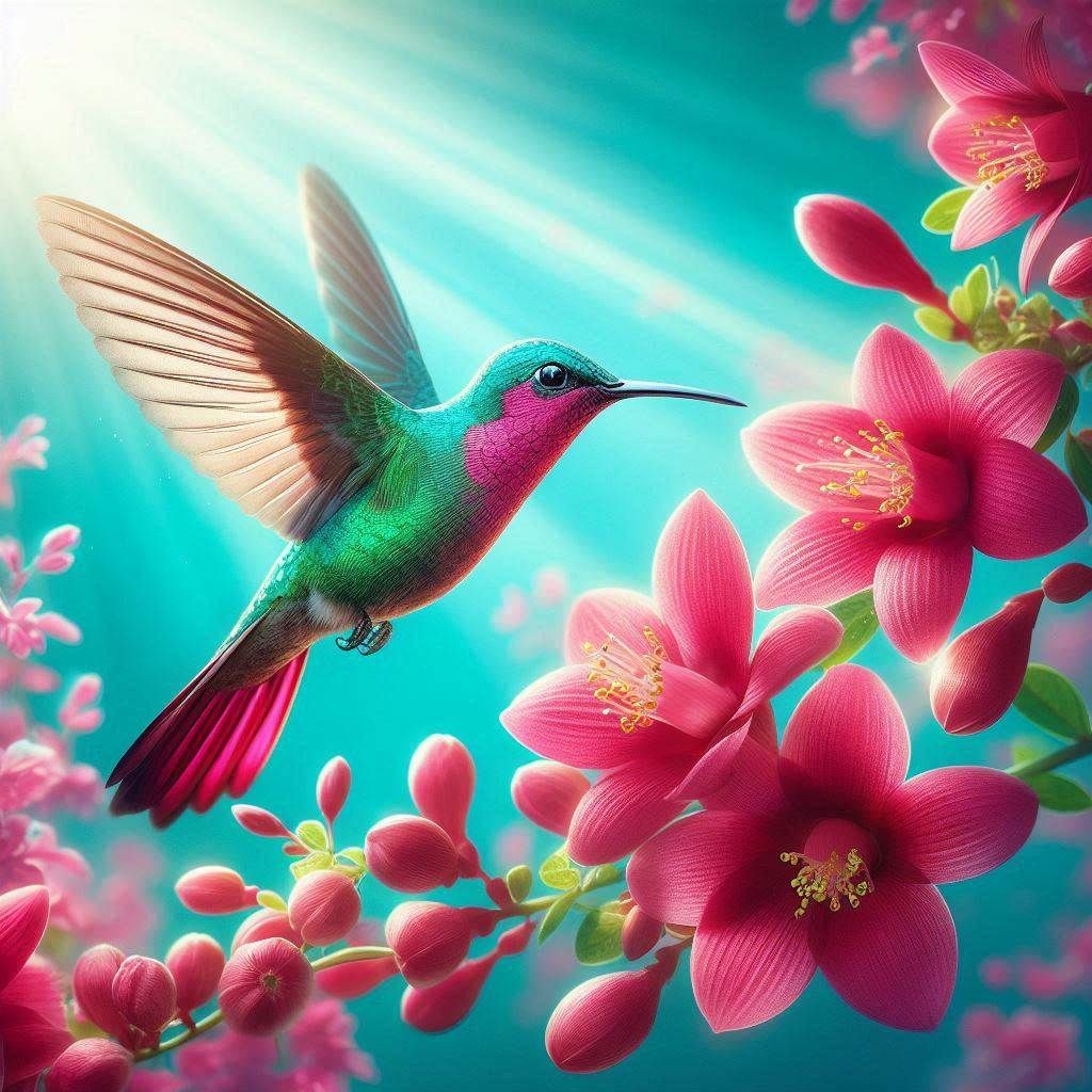 Humming Bird and Cardinal Flowers