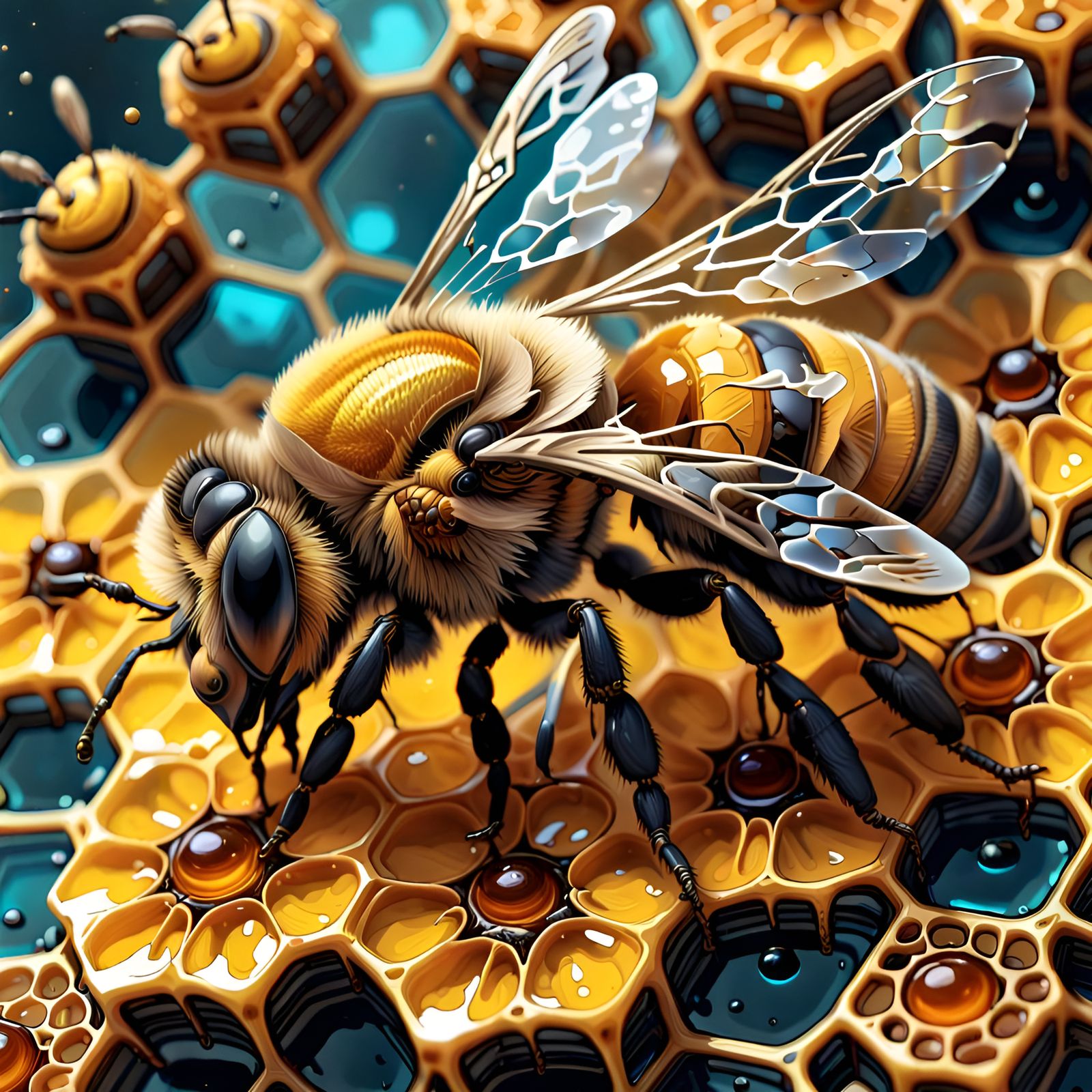 Symmetric Honeybee Effect Calligraphy Art in Cosmic Fantasy...