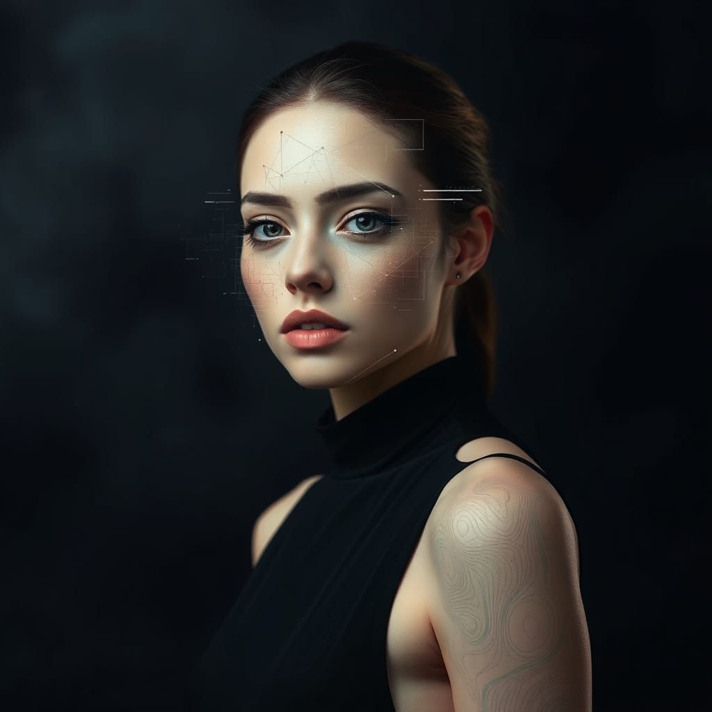 Fragmented Digital Self-Portrait in Hyperrealistic Style