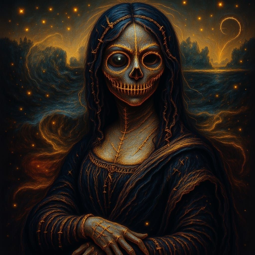 <lora:Dark Voodoo:1.0> The Mona Lisa in the style of Dark Voodoo