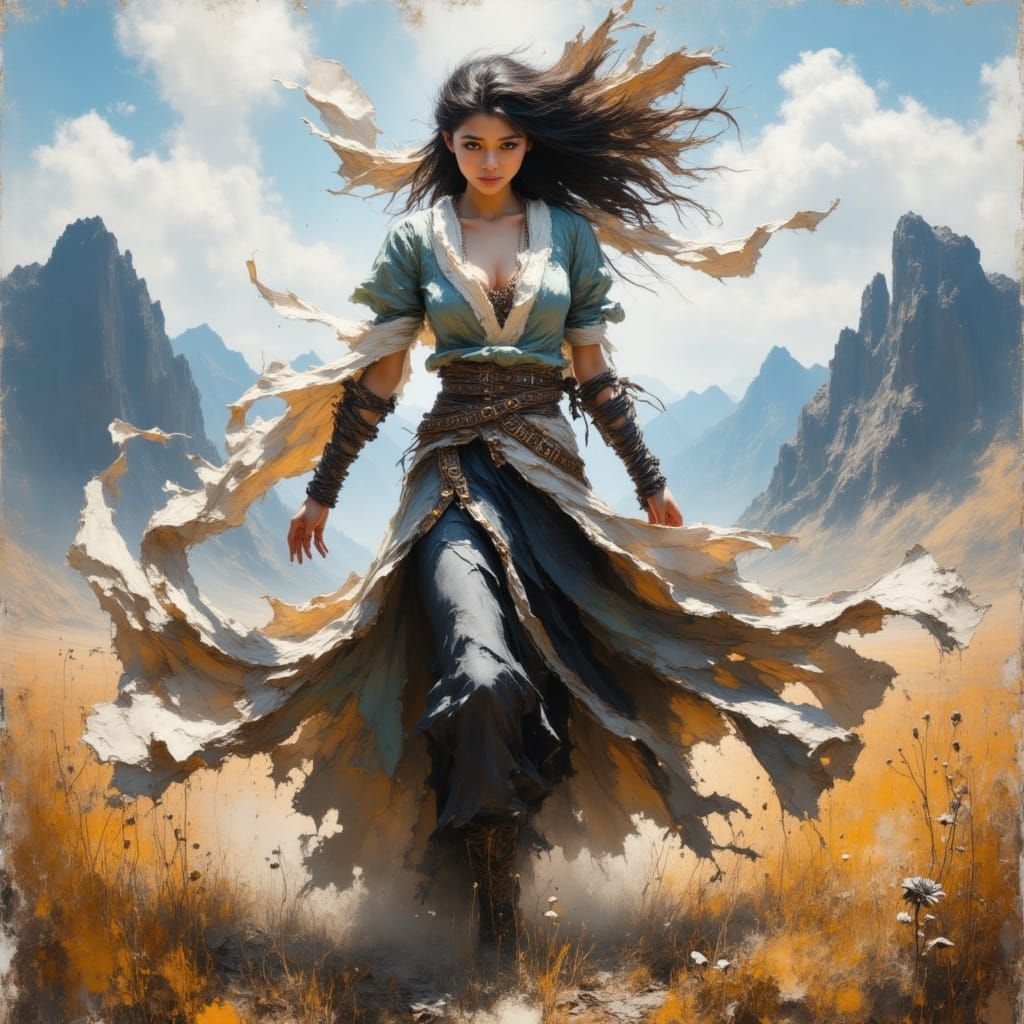 <lora:TexturedLinesV2:1.0> Gorgeous beauty , swirling robe in the wind